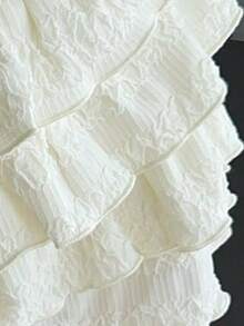 Girlism Tween Girls' Apricot & White Woven Textured Layered Ruffle Hem Casual Vacation Shorts Skirt - Apricot - View 5