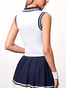 Gameset SHEIN Sport 女士休闲无袖撞色运动Polo衫，夏季 - 彩色 - 查看 2