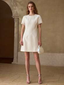 MOTF PREMIUM WOMEN'S FASHIONABLE DELICATE FAUX PEARL BEADED MINI DRESS - Apricot - View 5