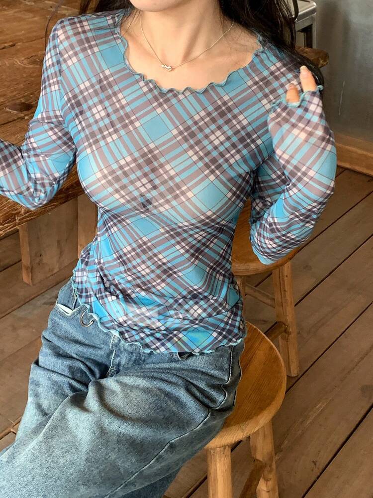 Spring & Summer Contrast Color Patchwork Plaid Casual Street Style Business Office Wear Women Short Sleeve T-Shirt