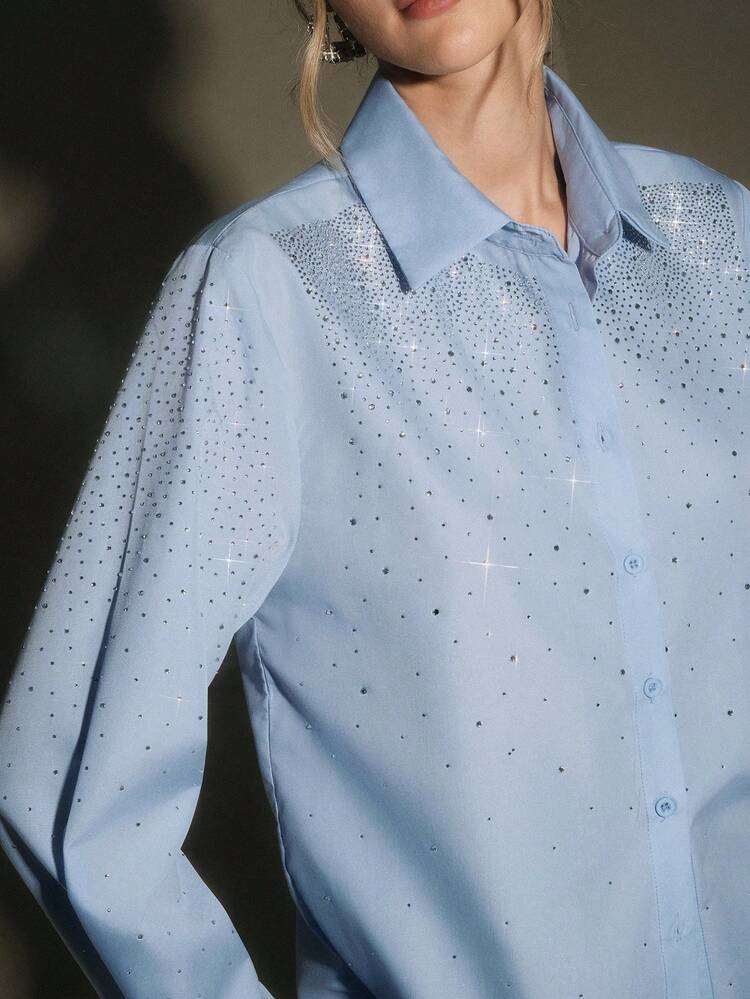 2026 Spring New Fashionable Casual Versatile Rhinestone Embellished Long Sleeve Women Shirt