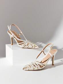 SHUZIA Women's Elegant Stylish Point Toe Crisscross Stiletto Pumps - Beige - View 1