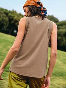 WanderVale RUN HIKE 女士休闲无袖纯色上衣，夏季背心，大地色系，百搭圆领无袖背心，柔软舒适，宽松版型，适合休闲夏季穿着，适合春夏季节外出穿着。 - 棕色 - 查看 2