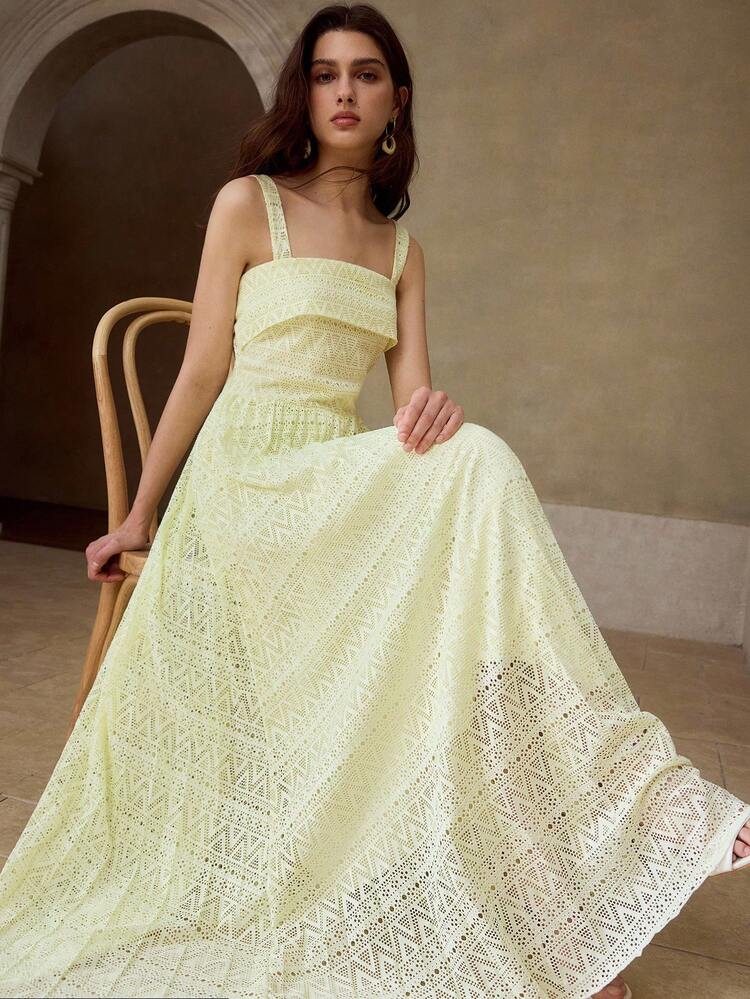 WOMEN'S ELEGANT COMMUTER HOLLOW OUT PLEATED SLIP DRESS