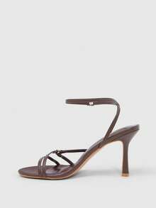 CUCCOO SZL Women's Solid Color Chain Decor Fashionable Elegant High Heel Sandals Spring Shoes Spring Break Easter Spring Shoes - Brown PU - View 5