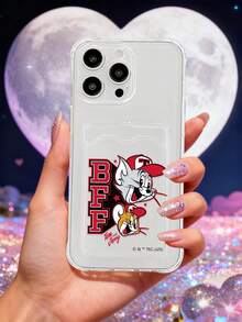 TOM & JERRY X SHEIN Tom & Jerry Cat & Mouse BFF Cartoon Clear TPU Card Holder Phone Case, Lens-Protective Shockproof Anti-Scratch Cover With Card Slot, Nostalgic Anime Daily Gift Accessory, Fundas,Compatible With IPhone Case,Covers,Compatible With IPhone 16/Compatible With IPhone 17/Compatible With IPhone 17 Pro Max/Compatible With Iphone 17 Pro Cell Phone Case, Quick Ship - Clear - View 5