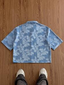 SWAVVY 男士时尚提花短袖衬衫，春夏款 - 藍色 - 查看 7