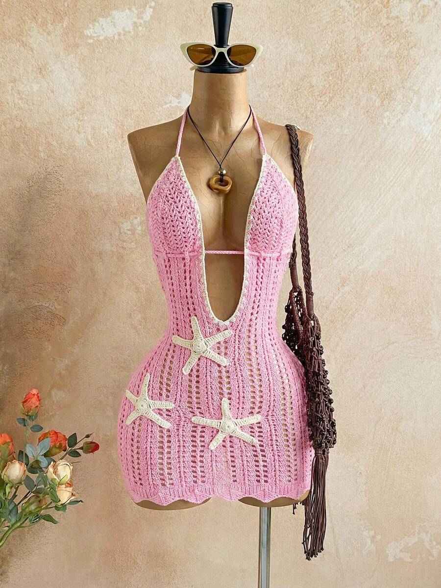 Soleia Đầm mini dệt kim cổ chữ V ôm sát màu xanh dương, họa tiết sao biển, kiểu yếm, thắt nơ, thích hợp cho kỳ nghỉ lãng mạn, kỳ nghỉ gợi cảm của nữ. Thích hợp cho các dịp thường ngày, hẹn hò, trà chiều, đi biển, du thuyền, du lịch đường bộ, lễ hội âm nhạc, tiệc tùng, phong cách Boho, Hippie, miền Tây. Có thể mặc trong nhà hoặc ngoài trời, phù hợp cho mọi mùa. - Hồng - Xem 1