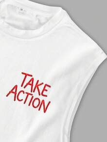 Manfinity LEGND Men's Slogan Print Round Neck Casual Versatile Tank Top - White - View 4