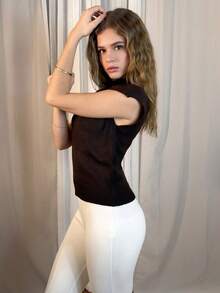 Aless PB Elegant High Neck Loose Casual Versatile Sleeveless Knit Sweater Vest,Brown Sweater In Fall/Winter - Coffee Brown - View 5