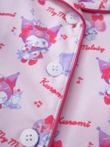 HELLO KITTY AND FRIENDS | SHEIN 女童卡通图案短袖上衣和裤子睡衣套装 - 粉色 - 查看 7