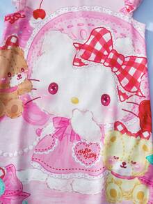 HELLO KITTY AND FRIENDS | SHEIN 1件装 少女休闲可爱猫咪印花荷叶边睡裙 - 彩色 - 查看 4