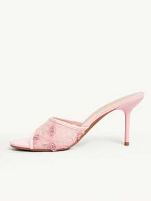 CUCCOO CHICEST 女士鞋履 春夏蕾丝玫瑰装饰露趾细高跟鞋 8.5cm 纯色女士高跟凉鞋 优雅日常约会派对婚礼鞋 - 粉色C - 查看 5