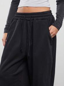 COUREZ Oversized Wide Leg Washed Joggers Y2K Vintage - Black - View 7
