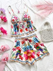 Soleia 女士印花打结吊带背心和短裤休闲两件套 - 彩色 - 查看 3