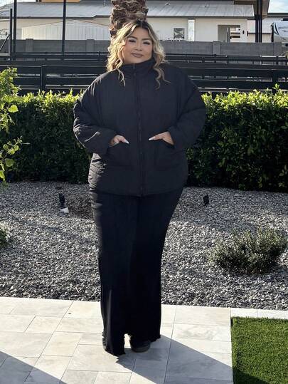 Enliva 秋冬大码休闲纯色抽绳下摆夹克