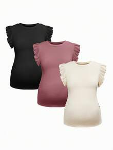 SHEIN Camiseta de maternidad de unicolor, cuello redondo, casual y versátil para uso diario - Multicolor - Ver 2