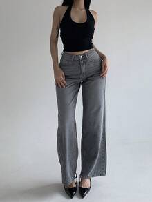 DAZY Women's High Waist Pockets Wide Leg Loose Casual Versatile Jeans - Blue - View 4