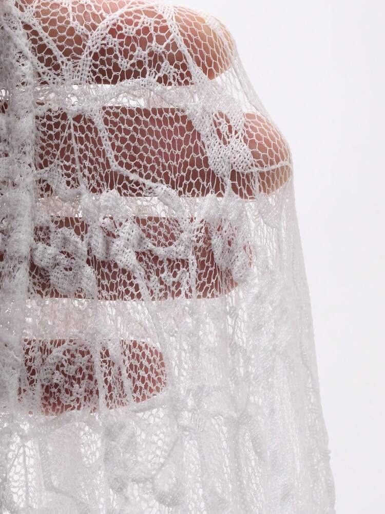 Spring/Summer Lace Sheer Beach Cover Up Top, Casual Vacation Style, Suitable For Valentine's Day, Wedding