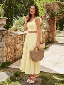 KARISMINA VCAY Minimalist Textured Skirt For Holidays, Spring Casual - Yellow - View 6