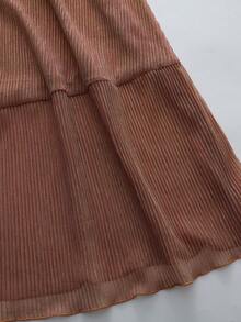 Lyxana Shiny Adjustable Pleated Hollow Sleeveless Metal Decor Elegant Casual Sexy Waisted Dress For Beach, Suitable For Seaside Outfit - Rust Brown - View 5
