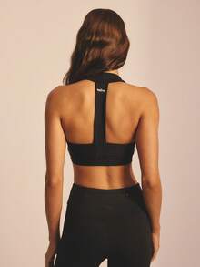 Aralina Leisurewear Active Wide Strap Halter Spring Summer Crop Racer Back Exercise Top Black - Black - View 3