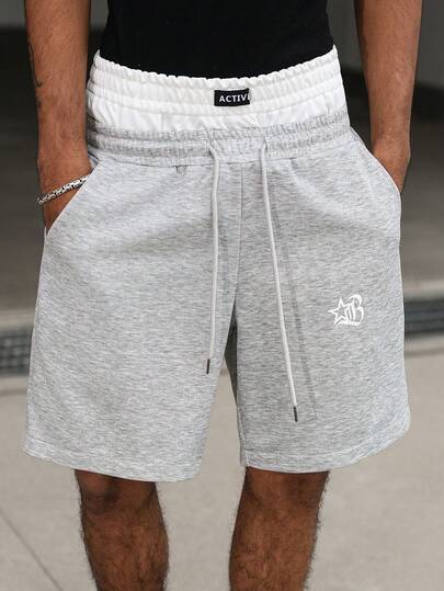 PAVTROS 男士休闲字母印花腰带设计宽松纯色运动街头风短裤