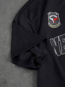 VintageManfinity  Sports T-Shirt With Short Sleeves, Round Neck, Loose Fit And Lettering Print For Men, Summer Tops - Black - View 2