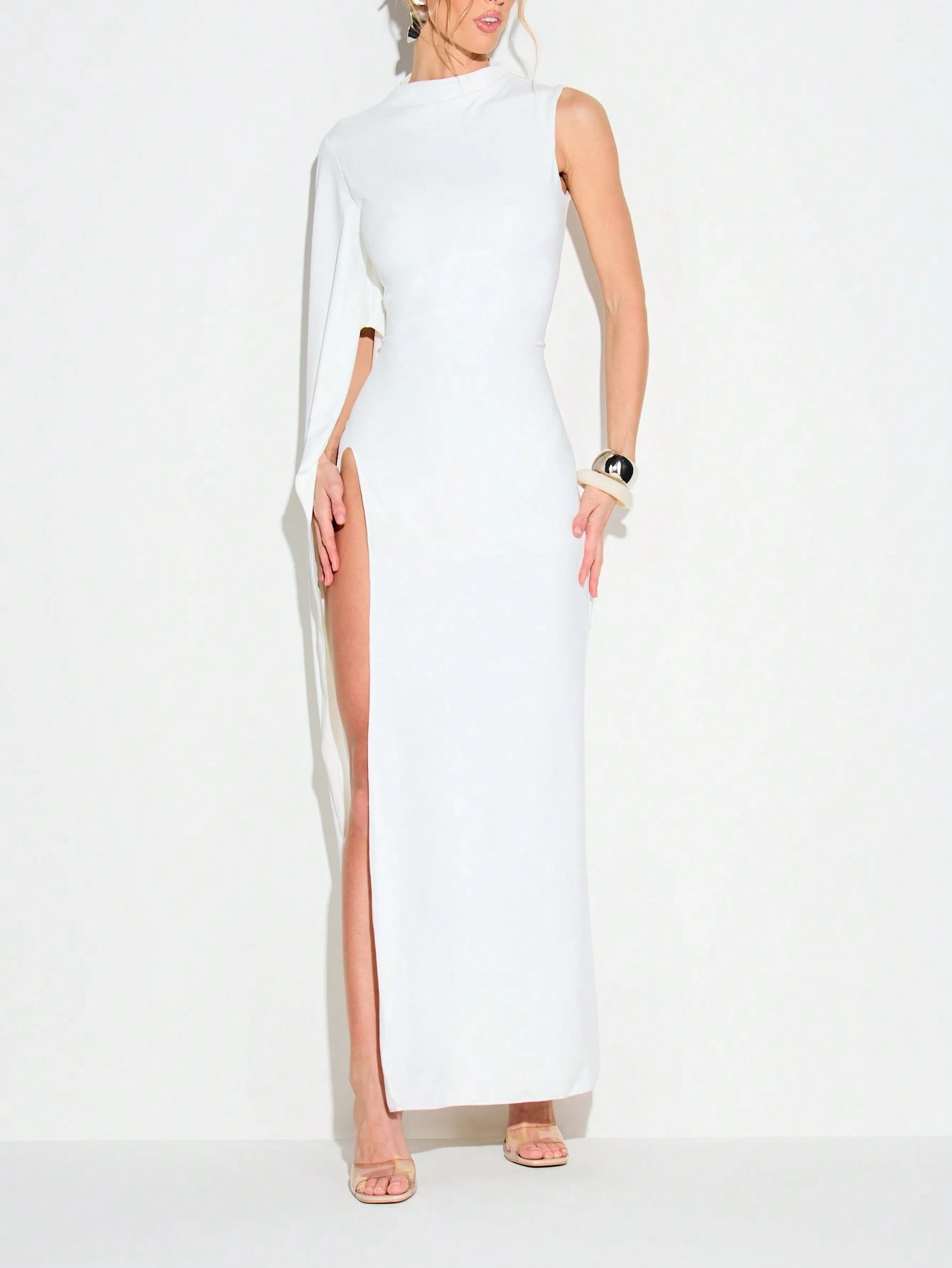 KIZN ハイネック ドレープスリーブ スプリットマキシドレス