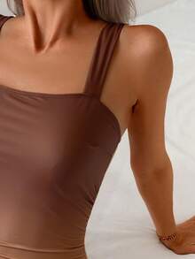 Swim Lushoire Áo tắm liền thân nữ thanh lịch, tôn dáng, phối ombre, xếp ly, dây đeo rộng. - Màu nâu  Mocha - Xem 8