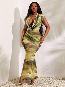 SHEIN SXY Abito da festa a sirena con scollo profondo e vita stretta, per taglie forti - Multicolore - Visualizzare 8