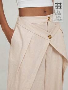 ATUI Studio Women's 90% Viscose 2% Linen Blend High Waist Straight Leg Pants – Ribbed Knit Trousers, Summer Casual Daily Wear 2026 - Apricot - View 1