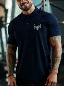 GymBeat 男士十字印花休闲百搭通勤短袖Polo衫 - 藏蓝色 - 查看 4