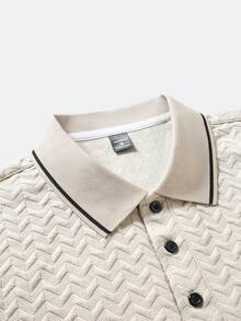 EGENSIO Men's Textured Apricot Solid Ribbed Collar Polo Shirt - Apricot - View 4