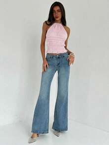 Aloruh Top de tirantes con escote halter y espalda descubierta, color rosa claro, elegante y sexy para mujer - Rosa Pálido - Ver 5