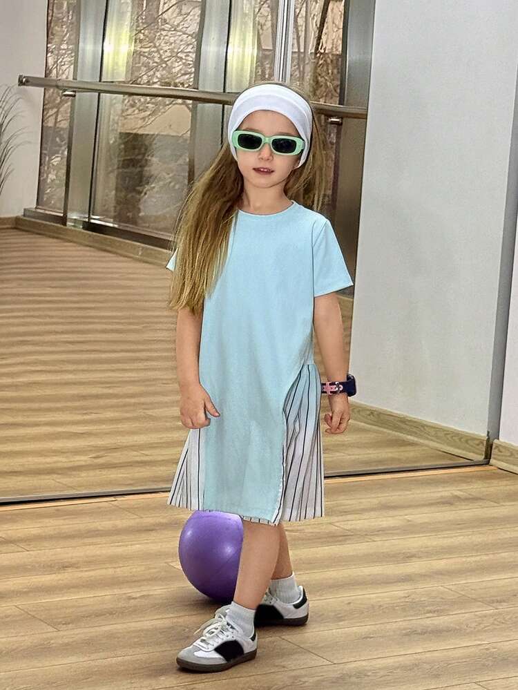 Girls Casual Round Neck Short Sleeve Sportswear, Summer