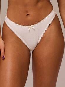 MUSERA Conjunto de lencería de 3 piezas con detalles de lazo, corte alto y tanga, de punto picot, lindo y sexy para uso en el hogar, esencial primaveral y veraniego - Multicolor - Ver 4