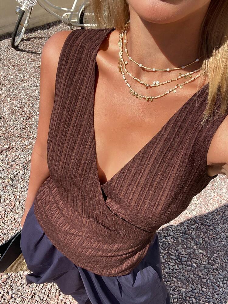 Women's Summer Deep V-Neck Striped Tie-Waist Casual Shirt, Resort Style