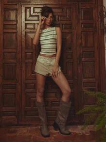 MUSERA Studded Detail Micro Mini Shorts Spring Summer Cosy Cute Daily Girly Vacation Spring Outfit Casual Easter Casa De Muse - Dark Grey - View 2