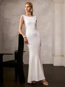 MOTF Soiréza ĐẦM DỰ TIỆC TRẮNG THANH LỊCH DÀNH CHO NỮ | KHÔNG TAY, CỔ TRÒN & LƯNG CHỮ V SÂU, ĐÍNH KÈM NGỌC TRAI GIẢ & ĐÁ LẤP LÁNH, ĐẦM DÀI KIỂU NÀNG TIÊN CÁ, KIỂU DÁNG ÔM SÁT THÍCH HỢP CHO CÁC SỰ KIỆN BUỔI TỐI & LỄ ĐÊM GIAO THỪA - trắng - Xem 5