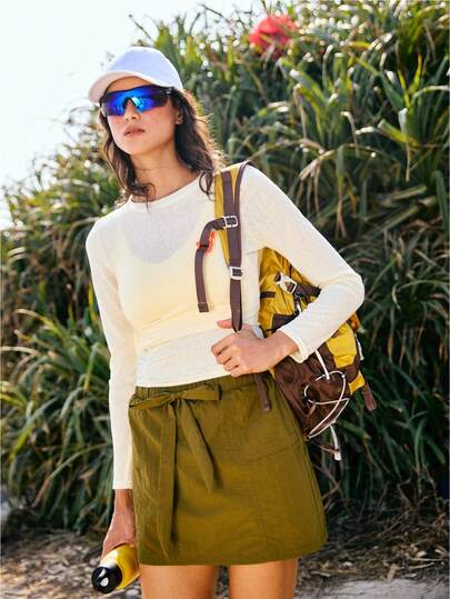 Medorelle Women's Summer Outdoor Frill Trim Bow Tie Cargo Shorts Skirt,Casual,Spring Outfit, Summer Outfit For Women,Going Out Outfits