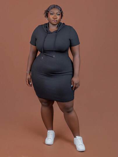 CurvyTilda 休閒抽繩純色加大洋裝