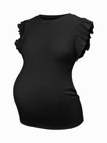 SHEIN Camiseta de maternidad de unicolor, cuello redondo, casual y versátil para uso diario - Multicolor - Ver 7