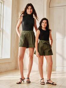 Anewsta Girls' Loose Casual Floral Ruffle Hem Shorts, Suitable For Spring/Summer - Army Green - View 7