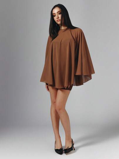 OverBlushhh Capa de mujer de gasa marrón transparente con cuello redondo, abertura en la espalda, elegante cubierta para los hombros para invitados de boda, baile de graduación, eventos formales, damas de honor, primavera, verano
