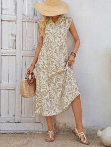 EMERY ROSE 女士度假植物图案荷叶边V领短袖中长连衣裙碎花连衣裙夏季连衣裙女士夏季服装女士夏季连衣裙女士沙滩裙女士沙滩服装女士沙滩裙女士外出服装度假服装女士夏季度假服装度假服装度假服装女士度假连衣裙印花夏季连衣裙女士荷叶边袖连衣裙女士度假服装女士碎花连衣裙 - 彩色 - 查看 6