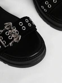 Sugerpunk 女士厚底坡跟凉鞋 暗黑摇滚朋克哥特风 夏季露趾皮带扣Y2K派对鞋 夏季露趾罗马沙滩凉鞋 - 黑色布面 - 查看 11