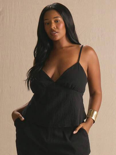 MUSERA Plus Size Relaxed Fit Cheesecloth Cami Top Spring Summer Elegant Easter Cute Vacation Casual Everyday Sunlight Social