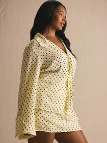 MUSERA 大码波点系带长袖衬衫，春夏优雅复活节可爱度假休闲日常阳光社交假日必备 - 彩色 - 查看 3