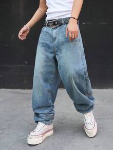 Manfinity EMRG Men's Tapered Fit Patchwork Denim Jeans - Light Wash - View 3